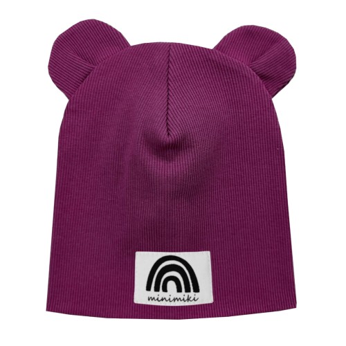 Czapka podwójna z uszkami magenta tecza Minimiki