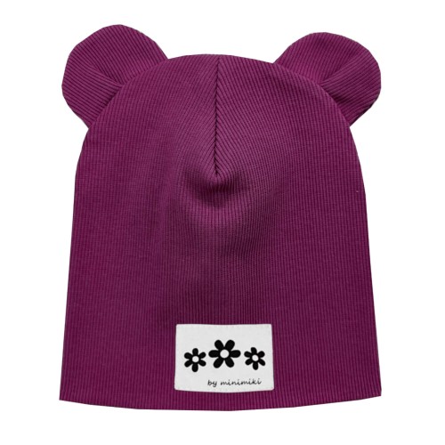 Czapka podwójna z uszkami magenta kwiatki Minimiki