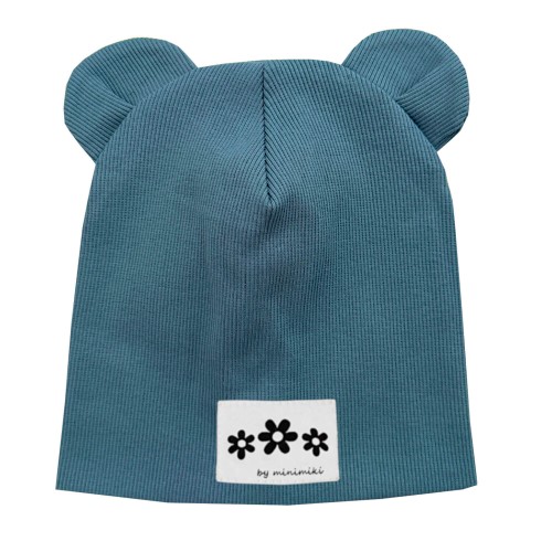 Czapka podwójna z uszkami arctic blue kwiatki Minimiki