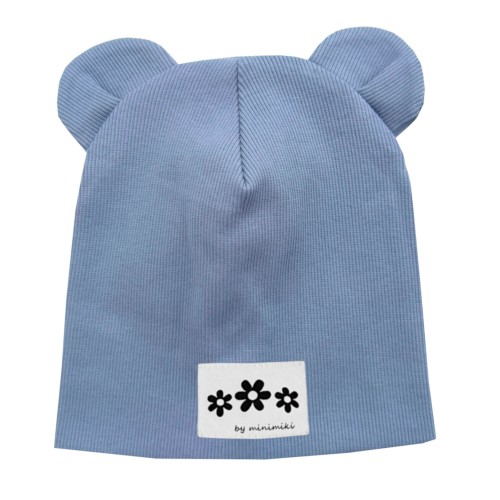 Czapka podwójna z uszkami vintage blue kwiatki Minimiki