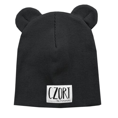 Czapka podwójna z uszkami antracytowa czort Minimiki