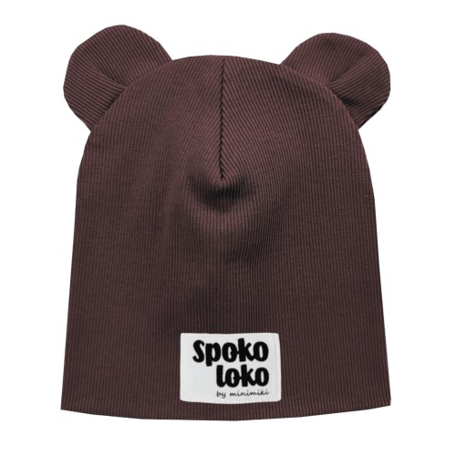 Czapka podwójna z uszkami czekolada spoko Minimiki