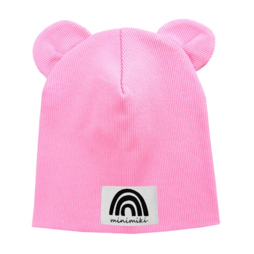 Czapka podwójna z uszkami light pink ziomalka tecza Minimiki