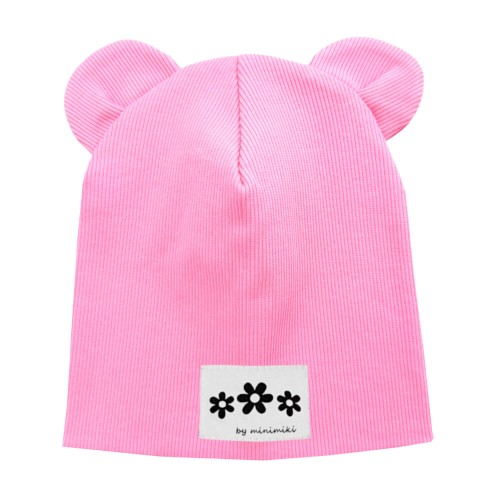 Czapka podwójna z uszkami light pink ziomalka kwiatki Minimiki