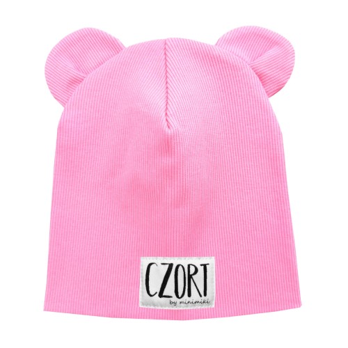 Czapka podwójna z uszkami light pink ziomalka czort