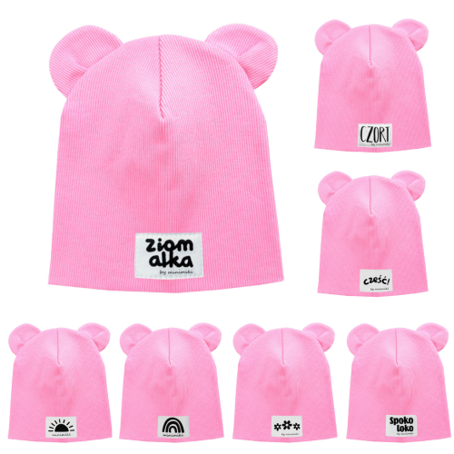 Dziecięca czapka podwójna z uszkami light pink Minimiki