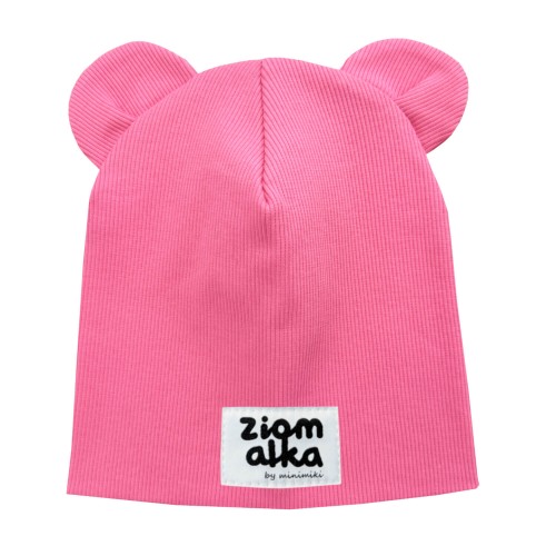 Czapka podwójna z uszkami candy pink ziomalka Minimiki.jpg