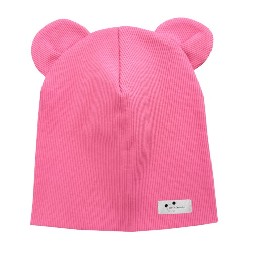 Czapka podwójna z uszkami candy pink logoMinimiki.jpg