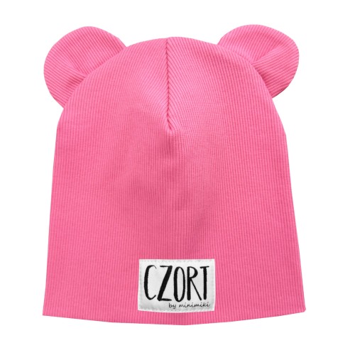 Czapka podwójna z uszkami candy pink czort Minimiki.jpg