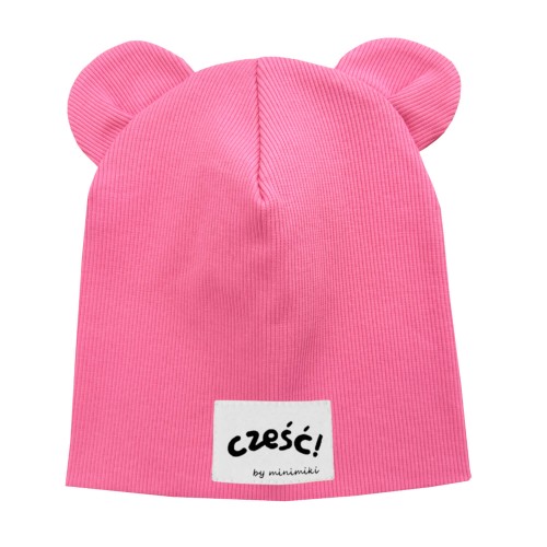 Czapka podwójna z uszkami candy pink czesc Minimiki.jpg