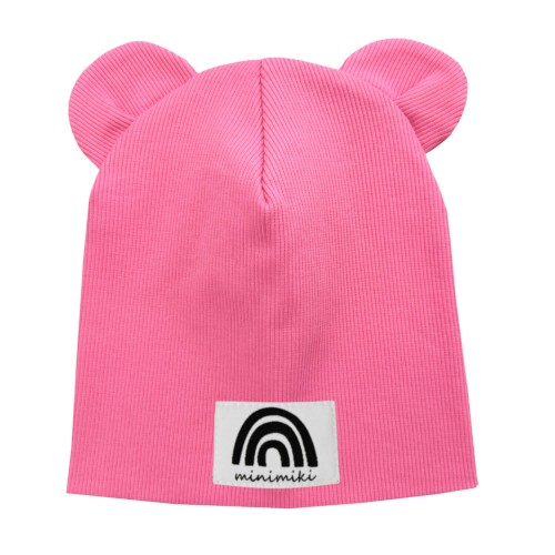 Czapka podwójna z uszkami candy pink tecza Minimiki.jpg