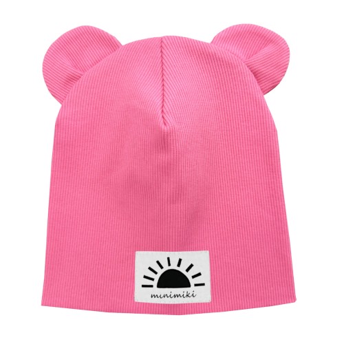 Czapka podwójna z uszkami candy pink słoneczko Minimiki.jpg