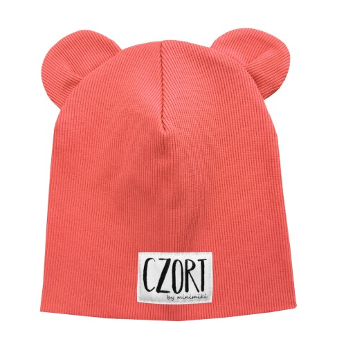 Czapka podwójna z uszkami summer coral czort Minimiki