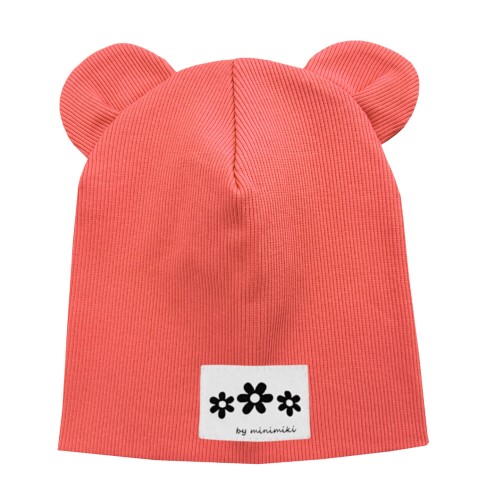 Czapka podwójna z uszkami summer coral kwiatki Minimiki