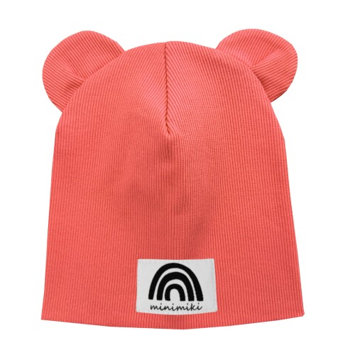 Czapka podwójna z uszkami summer coral tecza Minimiki