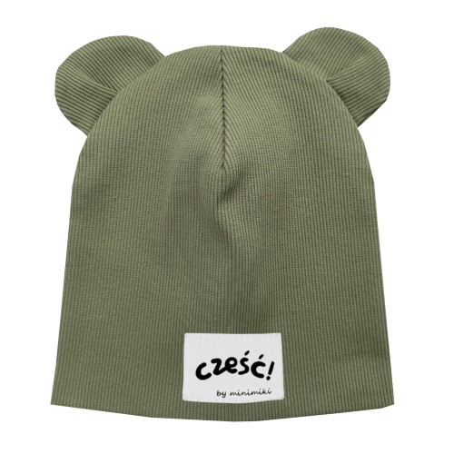 Czapka podwojna prazkowana z uszkami Minimiki khaki  czesc