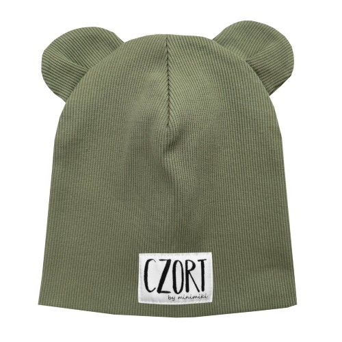 Czapka podwojna prazkowana z uszkami Minimiki khaki  czort