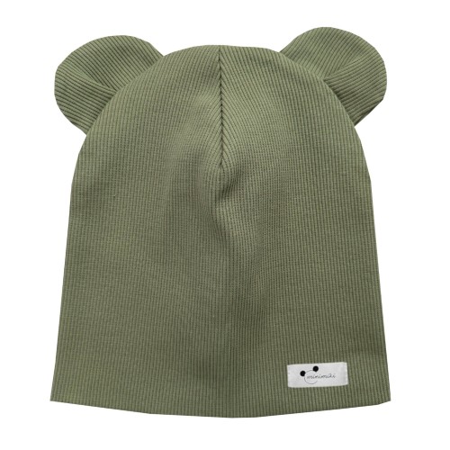 Czapka podwojna prazkowana z uszkami Minimiki khaki  logo