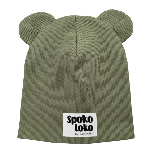 Czapka podwojna prazkowana z uszkami Minimiki khaki  spoko