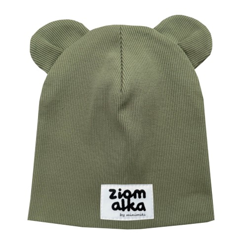 Czapka podwojna prazkowana z uszkami Minimiki khaki  ziomalka