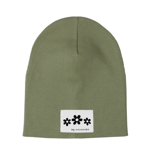 Czapka podwojna prazkowana Minimiki khaki kwiatki