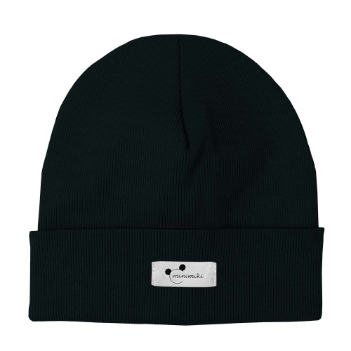 Czapka dziecięca beanie prążek czarna Minimiki