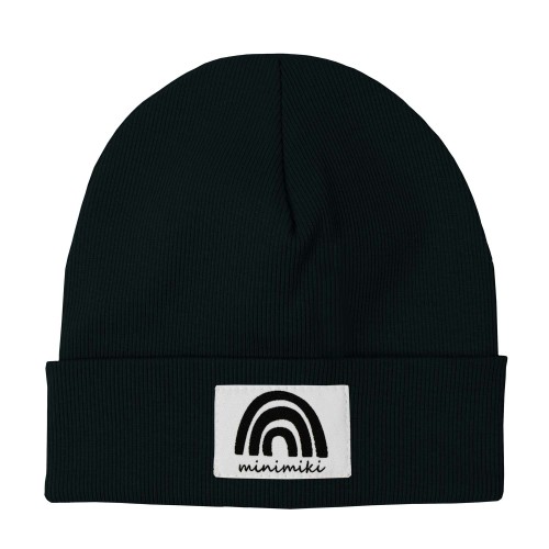 Czapka dziecięca beanie prążek czarna Tęcza