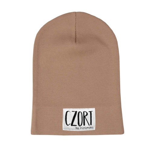 Cienka czapka dziecięca prążek cappuccino Czort