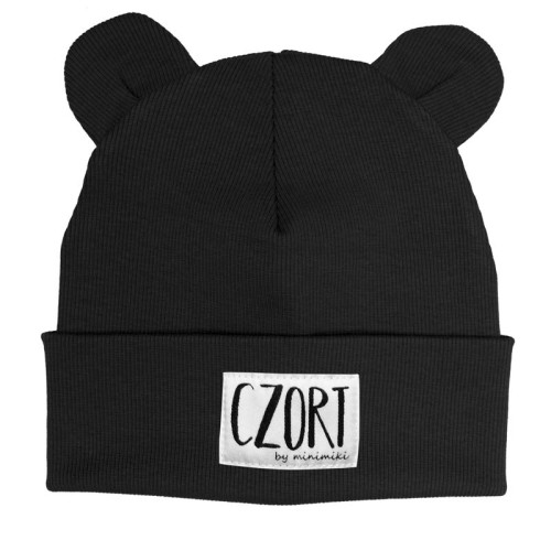 Dziecięca czapka wywijana beanie z uszkami Minimiki czarna czort