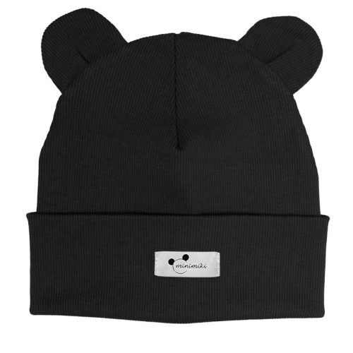 Dziecięca czapka wywijana beanie z uszkami Minimiki czarna
