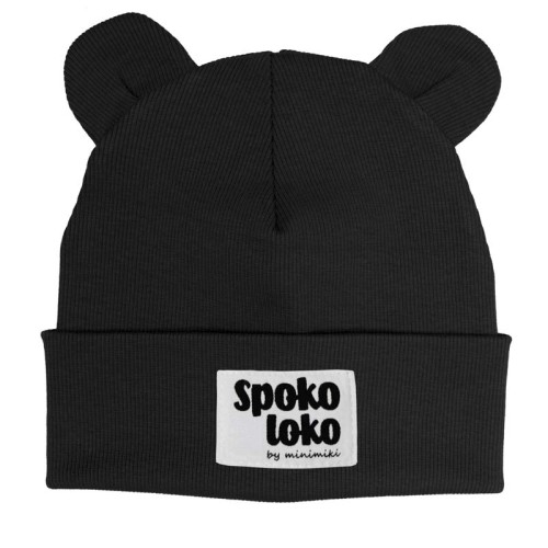 Czarna beanie z uszkami Minimiki Spoko loko