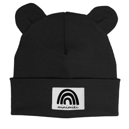 Czarna beanie z uszkami Minimiki Tęcza