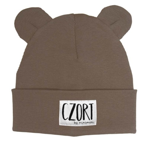 Czapka dziecięca beanie z uszkami Minimiki szarobrązowa Czort