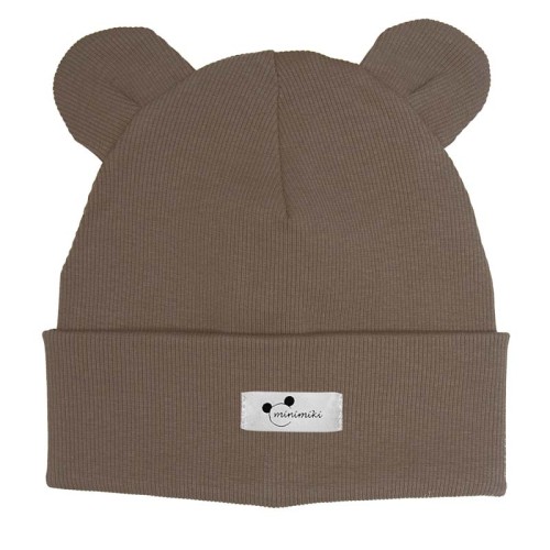 Czapka dziecięca beanie z uszkami Minimiki szarobrązowa