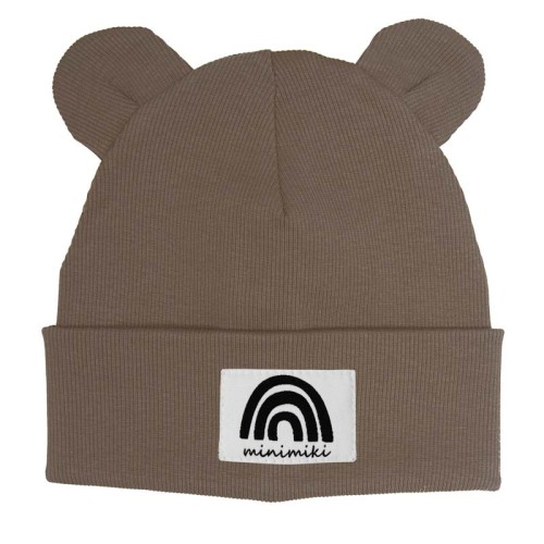 Czapka dziecięca beanie z uszkami Minimiki szarobrązowa Tęcza