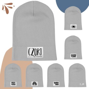Szara jednolita cienka czapka prążkowana - Czort, Ziomeczek i inne metki