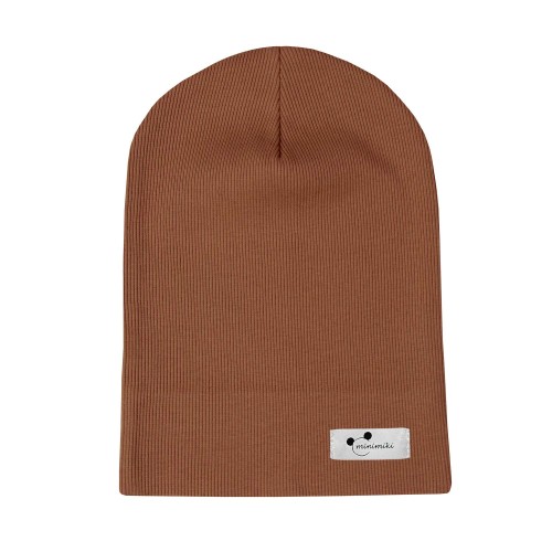 Cienka czapka dziecięca prążek Minimiki karmelowa wiosenna
