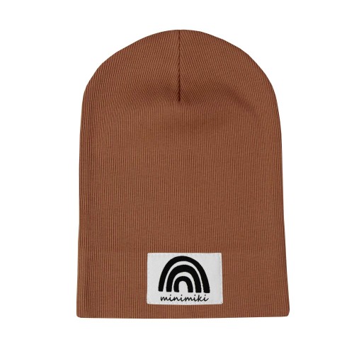 Cienka czapka dziecięca prążek Minimiki karmelowa Tęcza
