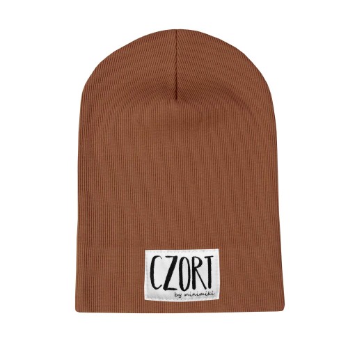 Cienka czapka dziecięca prążek Minimiki karmelowa Czort