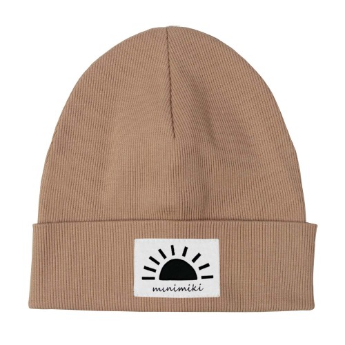 Dziecięca czapka podwójna wywijana beanie Minimiki cappuccino zachód słońca