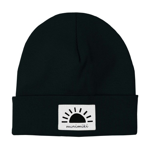 Dziecięca czapka podwójna wywijana beanie Minimiki czarna zachód słońca
