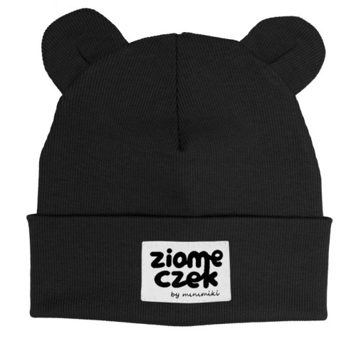 Dziecięca czapka wywijana beanie z uszkami Minimiki czarna ziomeczek