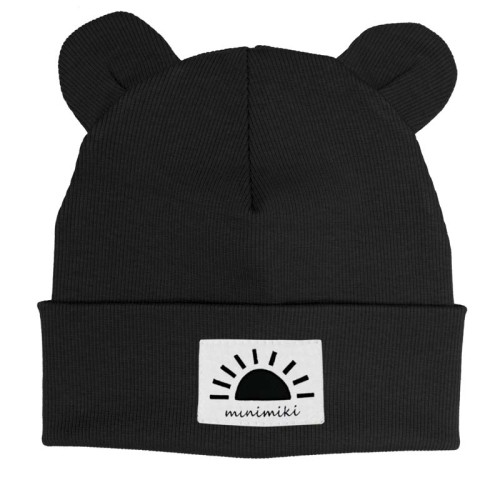 Dziecięca czapka wywijana beanie z uszkami Minimiki czarna zachód słońca