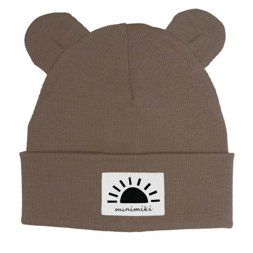 Dziecięca czapka wywijana beanie z uszkami Minimiki szarobrązowa zachód słońca