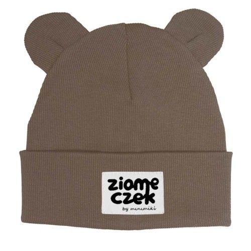 Dziecięca czapka wywijana beanie z uszkami Minimiki szarobrązowa ziomeczek