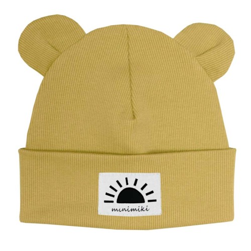 Dziecięca czapka wywijana beanie z uszkami Minimiki słomkowy żółty zachód słońca