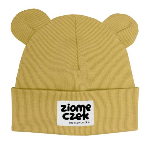 Dziecięca czapka wywijana beanie z uszkami Minimiki słomkowy żółty ziomeczek