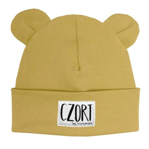 Dziecięca czapka wywijana beanie z uszkami Minimiki słomkowy żółty czort