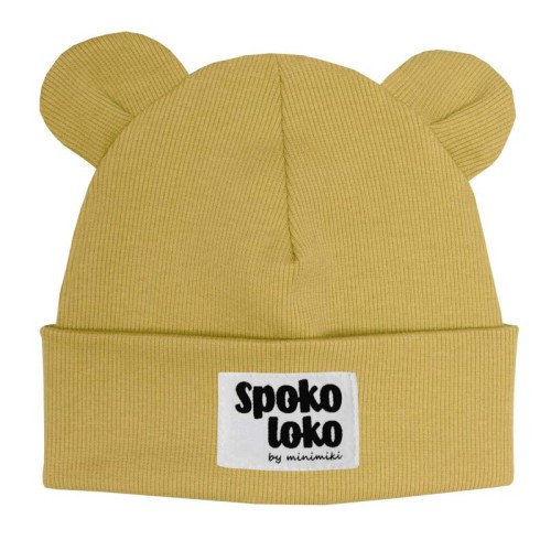Dziecięca czapka wywijana beanie z uszkami Minimiki słomkowy żółty spoko loko