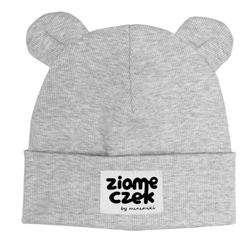Dziecięca czapka wywijana beanie z uszkami Minimiki szary melanż ziomeczek